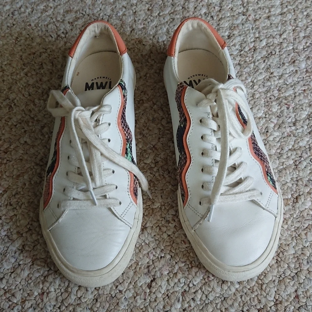 MADEWELL Sidewalk Sneakers in Snake Embossed Leather Wave Edition size 7.5